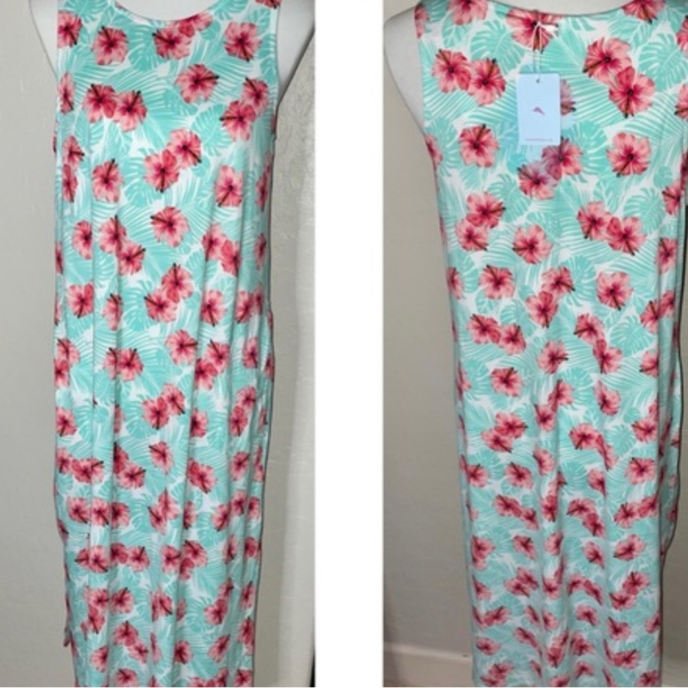 Tommy Bahama Sleep Dress Tank Nightgown Sleepwear Mint Pink Hibiscus Floral Sz L